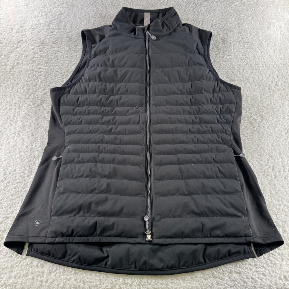 Peter Millar Fuse Elite Womens Black‎ Puffer Vest Resco Logo Large Golf Full Zip